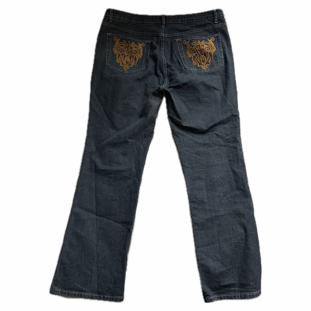 Y2K Embroidered Jeans Back Pocket Bootcut Jeans 2000s Dark Wash Denim